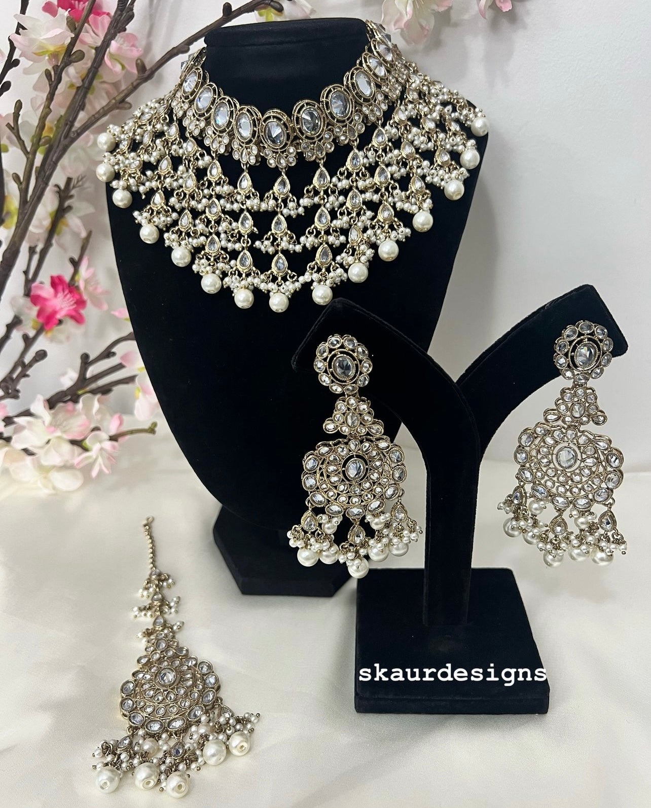 Polki Choker Semi Bridal Set With Earrings and Tikka