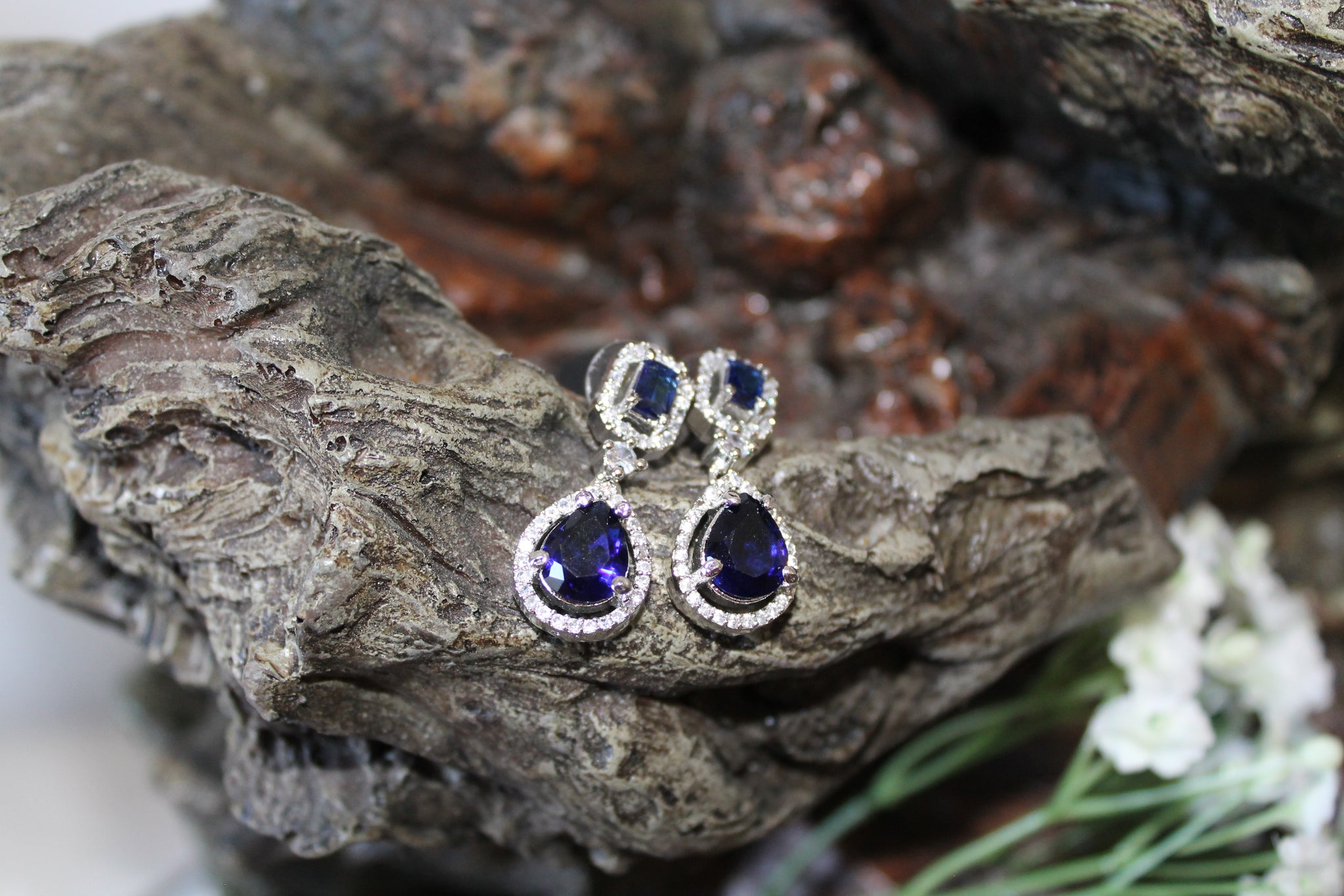 American Diamond Blue Sapphire Earrings