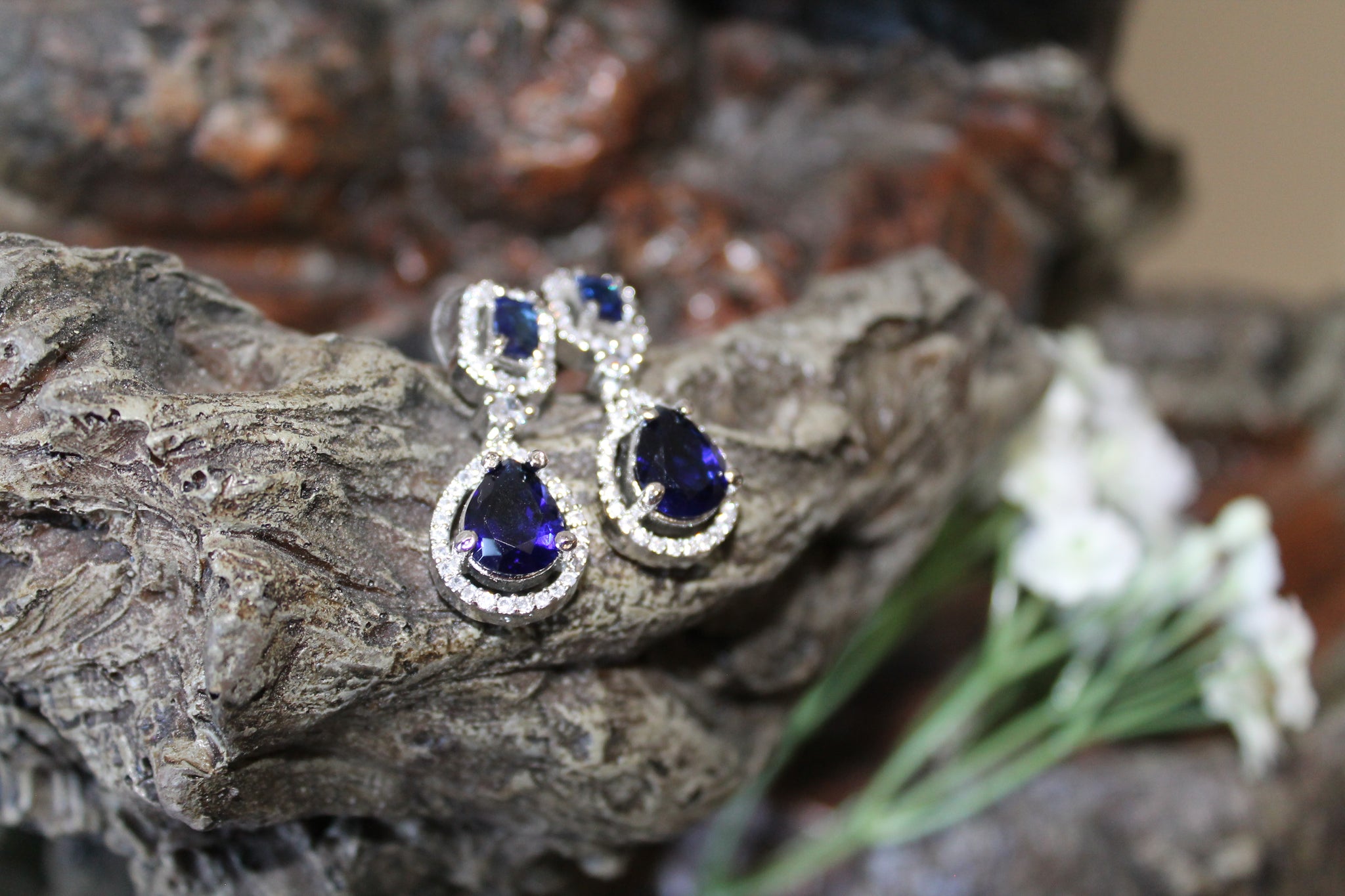 American Diamond Blue Sapphire Earrings