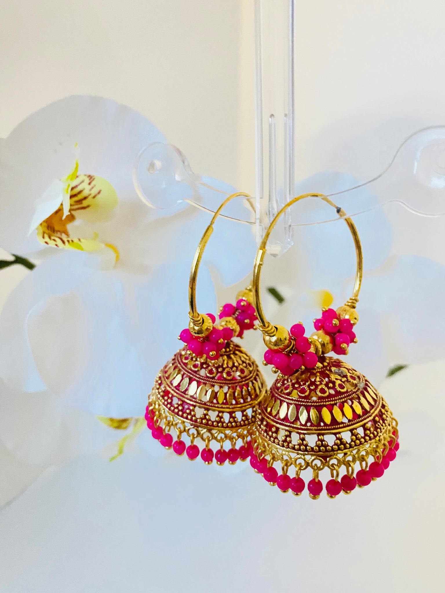 Hot Pink & Gold jhumki waaliyan